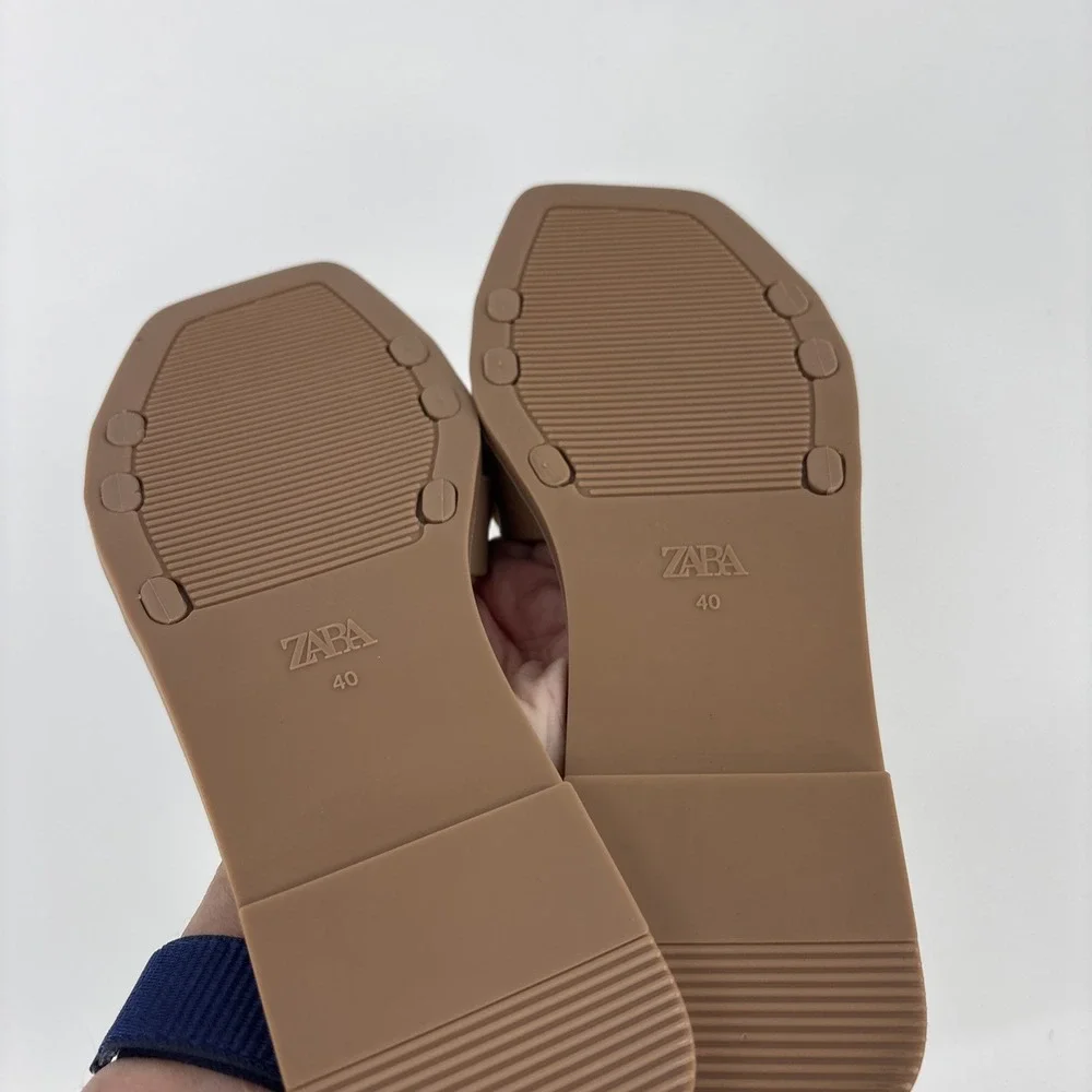 Zara Slip-on Sandals Womens 9-9.5 EU 40 Tan Rubber Slide - Picture 5 of 6